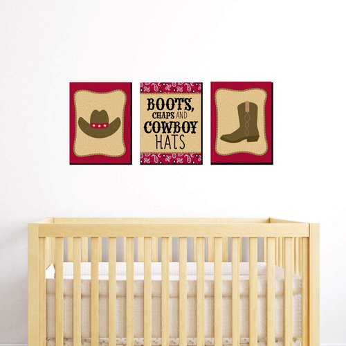 Big Dot of Happiness Little Cowboy - Western Nursery Wall Art and Kids Room Decorations - Gift Ideas - 7.5 x 10 inches - Set of 3 Prints