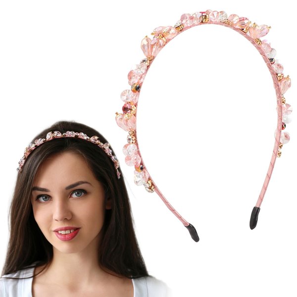 Framendino, Pink Rhinestones Head Bands Crystal Beaded Thin Hairbands Bling Headband for Girls Women Hair Accessories