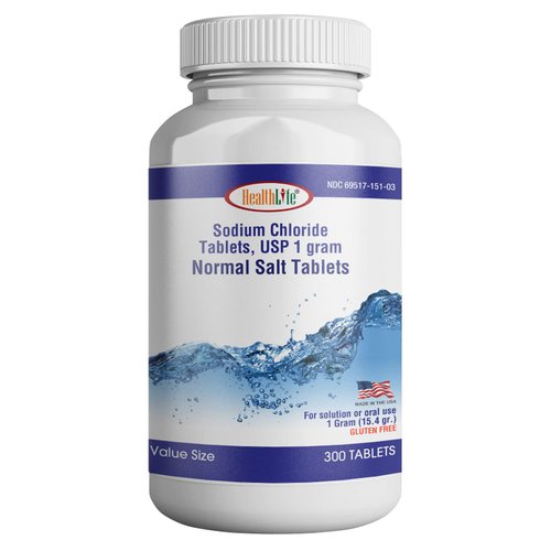 Health life Sodium Chloride Tablets 1 gm, USP | 300 Count | Normal Salt Tablets | Sodium Mineral Supplement (15.4gr.) | Electrolytes Replenisher Hydration Drink