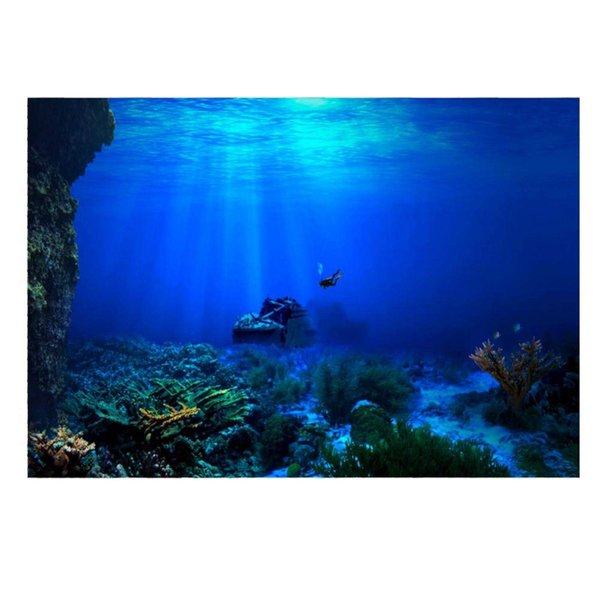 GLOGLOW Aquarium Poster, 3D Effect Underwater Background Sticker Thicken PVC Adhesive Static Cling Backdrop Fish Tank Decorative Paper(61×41cm)