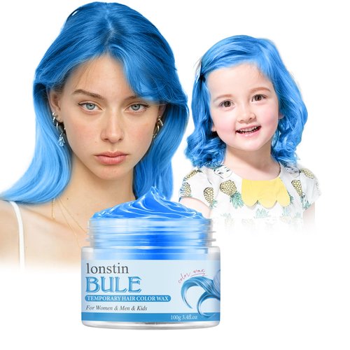 Temporary Hair Color Wax,lonstin Blue Hair Dye Paint Wax Washable Instant Colored Hair Wax Gel Cream Mud Hair Makeup Men Women Halloween Party