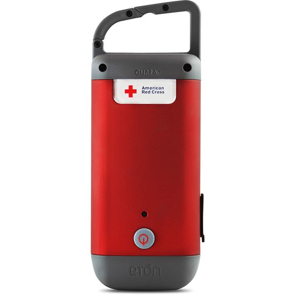 Eton American Red Cross Crank-Powered Clipray Clip-On Flashlight & Smartphone Charger, Hand Crank, Cherry Red, Commitment to Preparedness