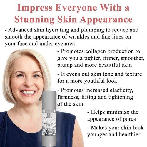 Peptide Complex Serum & Collagen Support For Face - Natural & Organic Anti Aging Skin Serum - Peptides, Hyaluronic Acid, Amino Acids & Vitamin E for Wrinkles, Hydrating, Firming & Elasticity