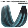 RINBOOOL Ombre Balayage Tape In Hair Extensions, Black Fading To Teal Green Highlighted Black,Remy Human Hair,14'' 40g 20Pcs/pack