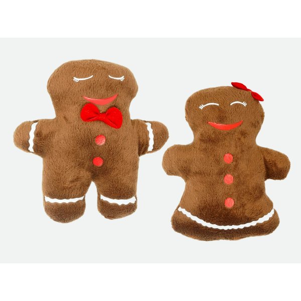 Treasure Co Trio Gingerbread Man and Woman Dog Toy Bundle (Boy and Girl) Plush Squeaker Pet Toys Dog Puppy
