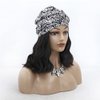 OYSRONG Long Black Color Curly Headband Afro Wig With Black/white Hair Cap Attached Wavy Wigs With Turban Head-wrap Wig