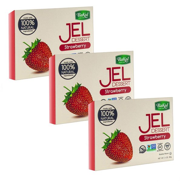 Bakol Jel Dessert - All Natural Vegan Dessert Mix - Kosher - Halal - No Artificial Sweeteners Flavors or Colors - Strawberry Flavor (PACK OF 3)