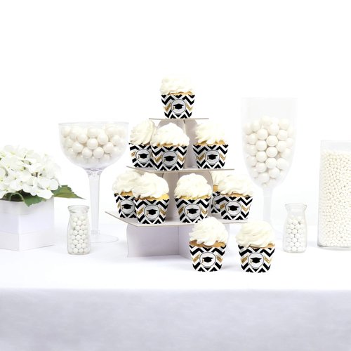 Big Dot of Happiness Gold Graduation Party Decorations - Party Cupcake Wrappers - Set of 12