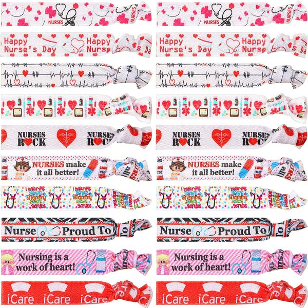 20 Pieces Nursing Hair Tie Elastic Ribbon Ponytail Holder Hair Accessories Gift for Nurses Women Girls Teachers, Nursing School Classmates, Appreciation Week, Graduation, Colleagues and Friends