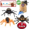 8 Pack 5 inch Realistic Rubber Spider Toy, Black Spiders Toys Set, Super Stretches Material TPR, Smelless Halloween Decoration Party Favors Gag Novelty Practical Jokes for Kids