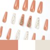Hkanlre Marble Press on Nails French Long Brown Fake Coffin Nails Ballerina Tips Full Cover Luxury False Rhinestones Nails for Women and Girls 24PCS
