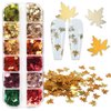 12 Grids 3D Maple Leaf Nail Glitter Sequins Fall Nail Art Stickers Decals Holographic Laser Red Gold Yellow Orange Fall Glitter Leaves Designs Autumn Nail Charms Thanksgiving Nail Art Decorations