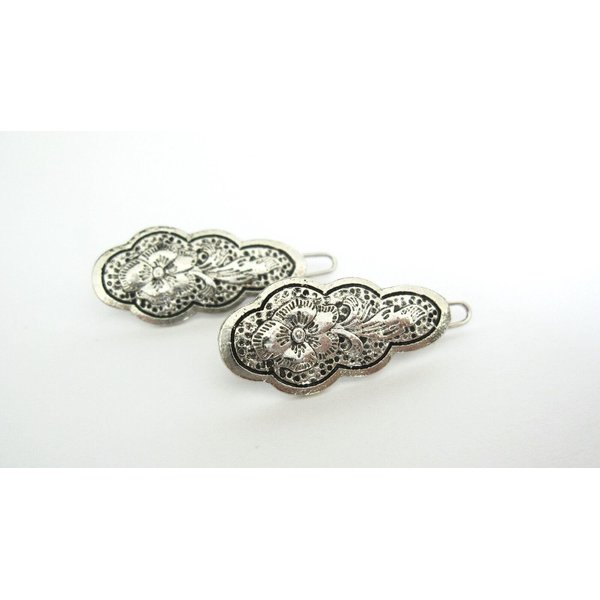 Generic 2 small silver ancient flower leaf metal hair barrette clip for fine thin hair