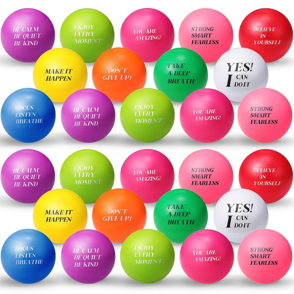 Jerify 50 Pcs Motivational Stress Balls Inspirational Quotes Balls Hand Exercise Ball Bulk for Kids Adults Anxiety Relief Encouraging Gifts Back to School Supplies, 1.57 Inches(Cute,Macaron)