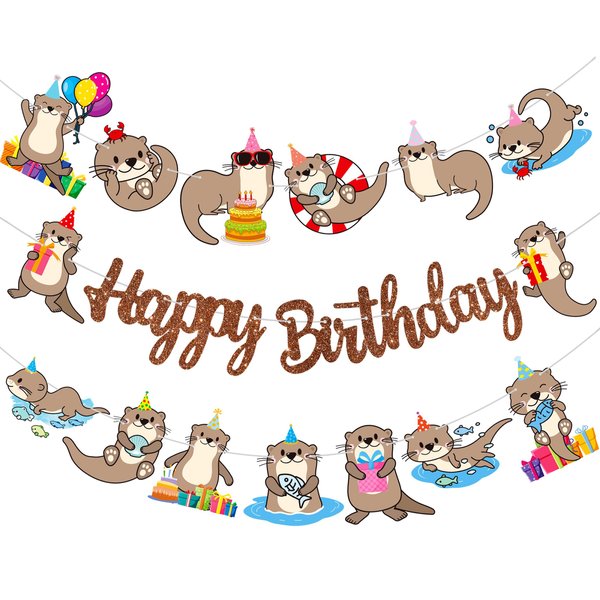 Cute Otter Birthday Party Decorations Brown Happy Birthday Banner Sea Otter Theme Garland Sea Animal Birthday Banner Decorations for Sea and River Otter Party Ocean Theme Baby Shower Supplies