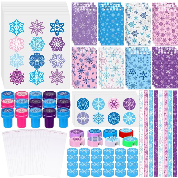 192 Pieces Christmas School Stationery Set Xmas Classrooms Exchange Stationery Gifts Party Favors Class Reward Prizes Notebooks Pencils Sharpener Erasers Stickers Stamps for Party Supplies (Snow)