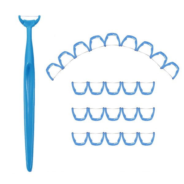 1 Piece Reusable Dental Floss Holder Handle +100 Pieces Replacement Floss Heads Teeth Stick Toothpicks Floss to Clean Between The Tooth