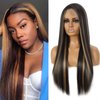 Straight Synthetic Lace Front Wigs for Women 28 Inch Middle Part Wig Blonde Mixed Brown Colored Wig Hightlight Long Wigs (28 Inch Straight Wig Brown Mixed Blonde)