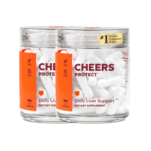 Cheers Protect | Daily Liver Supplement for Drinkers with L-Cysteine + DHM | Increase Glutathione Levels | 60 Doses | Cysteine, Dihydromyricetin, Milk Thistle, Prickly Pear, B-Vitamins, Ginger