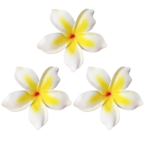 Vividsun Hawaiian Flower Hair Clips White Plumeria Flower Foam Hair Clip 3.7 Inch Artificial Flower Clip for Wedding Party Beach (White/3pcs)