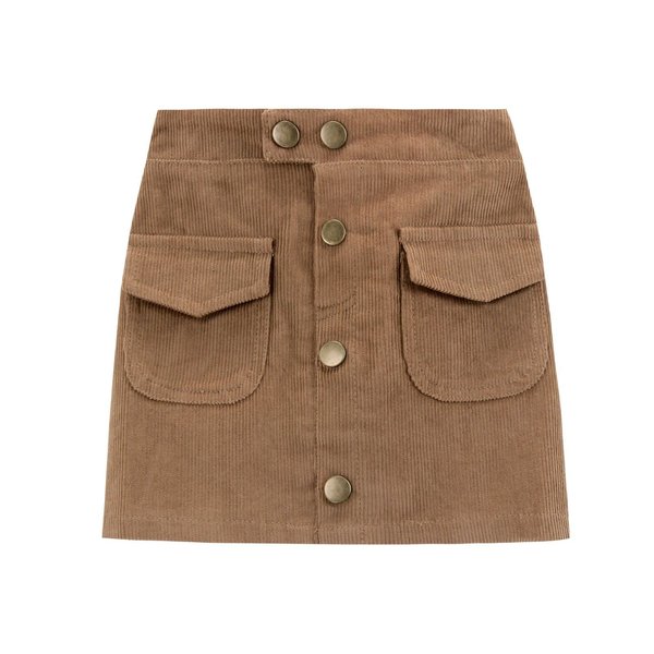 WELAKEN Girl's Corduroy Skirt with Pockets，Spring Little & Big Girl's Lightweight Cotton Short Skirt