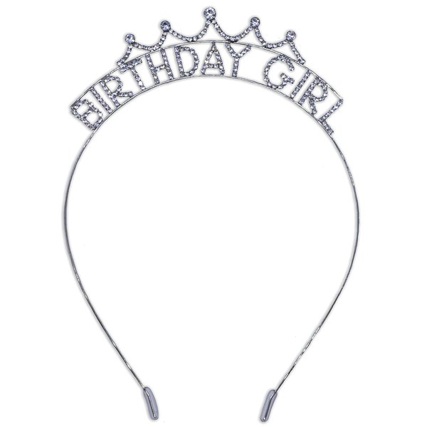 FROG SAC Birthday Girl Crown Headband for Girls, Rhinestone Princess Tiara for Kids, Tiaras for Women, Crown Hair Accessories for Children, Teen Girl Headbands (Silver-Birthday Girl)
