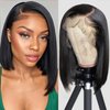 DXFZPGS Bob Wig Human Hair 13x6 Frontal Lace Wig HD Transparent Lace Front Wigs Human Hair 180% Density Straight Short Human Hair Wigs for Black Women Glueless Wigs Pre Plucked Blunt Cut Wig 12 Inch
