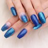MISUD Medium Coffin Press on Nails, Blue Gradient Fake Nails, Glossy Glue on Nails, Glitter Artificial False Nails with Double Side Adhesive Tabs for Women & Girls (24pcs)
