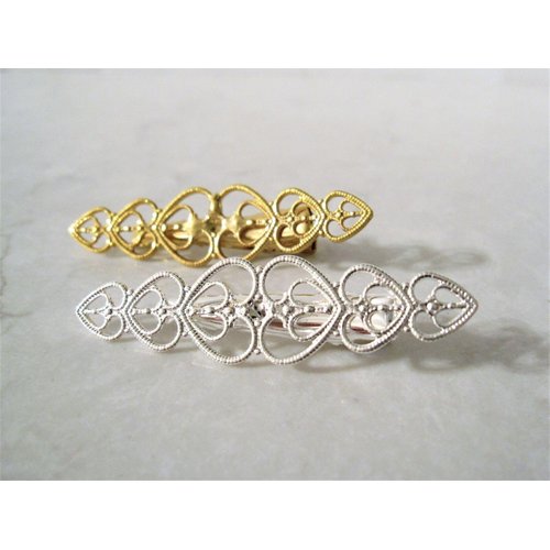 Generic Small gold or silver heart hair barrette alligator clip bridal clip bridal (Primary color: Gold)