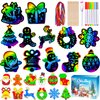 Garma 72Pcs Christmas Crafts Scratch Art for Kids, Rainbow Scratch Paper Christmas Ornaments Crafts Christmas Party Favors Toys Xmas Tree Ornaments Hanging Craft Art Kits