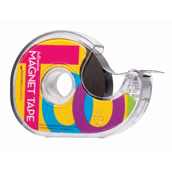 Dowling Magnets Adhesive Magnet Tape, 1 roll (25'L x .75"W) in dispenser, thin dark gray craft magnets for paper and photos only. Magnetic tape with adhesive backing. Classroom essentials. Item 735001