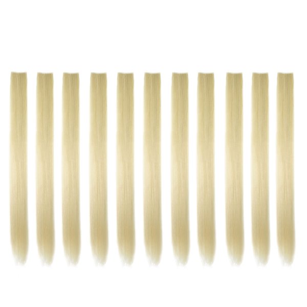 Beaute Galleria Bundle 11 Pieces Single Color 21 Inches Straight Party Highlights Clip In Synthetic Hair Extensions Cosplay Comic Con Halloween Costume (Blonde)
