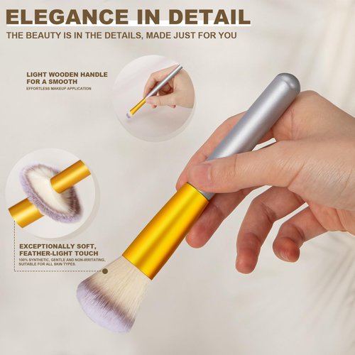 Makeup Brush Set, VANDER 24pcs Premium Synthetic Makeup Brushes for Foundation, Professional Eyeshadow, Eyeliner, Concealer Make up Brush Kit with Leather Travel Makeup bag, Champagne