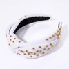 ZITULRY Knotted Headband for Women Gold Round Metal Beads Embellished Wide Top Knot Hairband Statement Women's Fashion Headbands Hair Accessories for Girls Ladies Holiday Birthday Party (White)