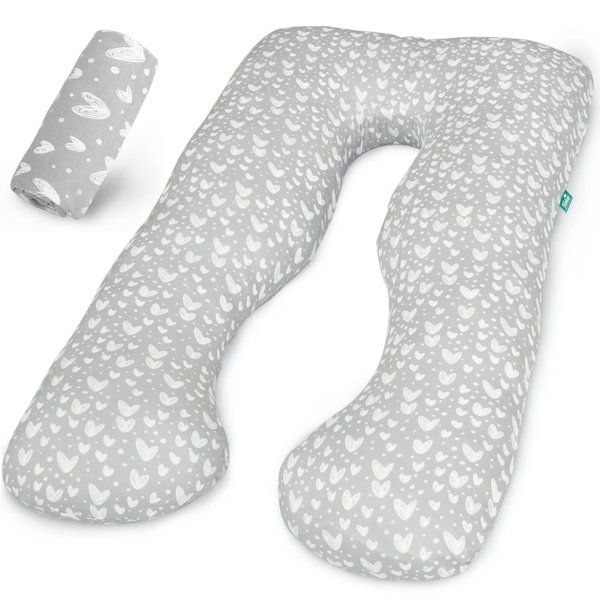 Pregnancy Full Body Pillow Cover U-Shaped (Cover Only), Super Soft Pillowcase Replacement Cover for Maternity Pillow, Universal Fit, Grey Hearts Print