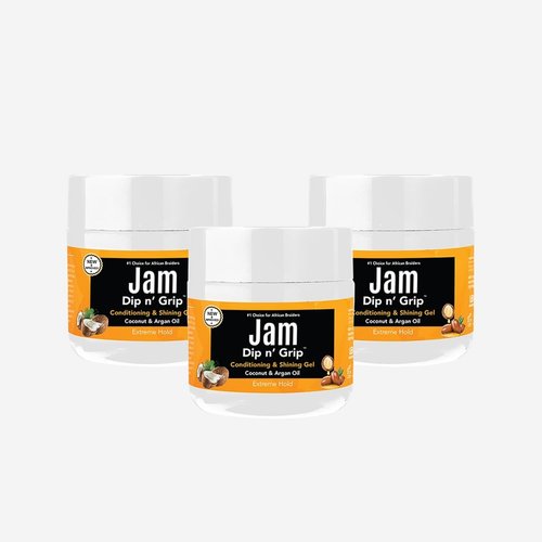 Jam Dip n Grip Hair Care Conditioning & Shining Gel Extreme Hold, High Shine, Tames Frizz Hair Gel With Argan and Coconut Oil Hair Gel For All Hair Types 4oz (Pack of 3)