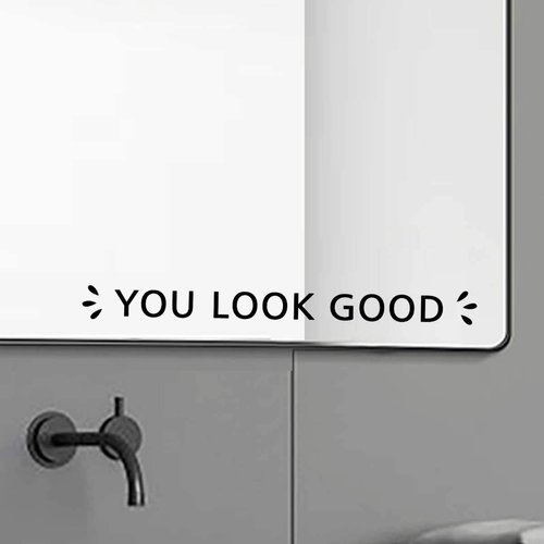 You Look Good Vinyl Mirror Decal – Motivational Quote Sticker for Bathroom Mirror, Glass, or Wall – Uplifting Positive Daily Reminder – 12x1.3 inch, Waterproof & Easy to Apply