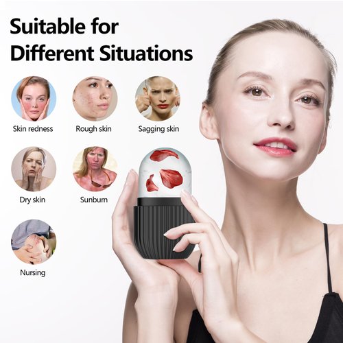 Ice Roller for Face and Eye, Silicone Ice Facial Roller Ice Holder, Face Ice Mold Skin Care, Face Icers Reusable Ice Cube Roller for Shrink Pores Anti Wrinkle Reduce Puffiness, Black