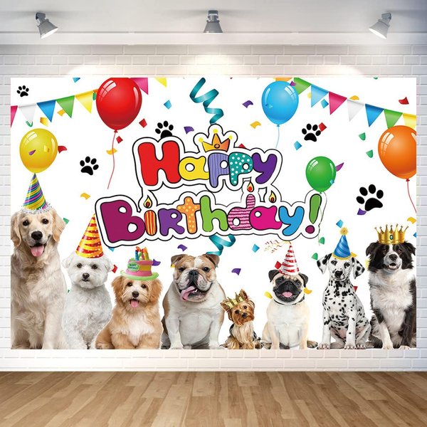 DuftGu Dog Birthday Backdrop, Polyester, 70.8 x 47.2 Inch, Includes Backdrop Banner and 20 feet Long String, for Home Indoor Outdoor Decorations Supplies