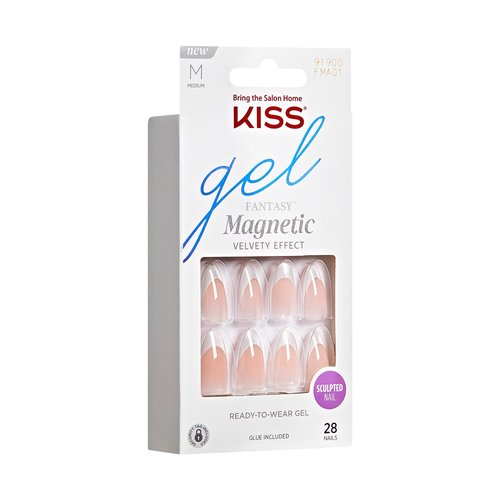 KISS Gel Fantasy, Press-On Nails, Nail glue included, North Coast', Light Silver, Medium Size, Almond Shape, Includes 28 Nails, 2G Glue, 1 Manicure Stick, 1 Mini File