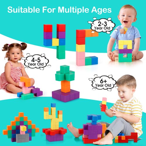 Ausanew 48 Pieces Magnetic Building Blocks Set,10 Colors Magnets for Kids 2-8 Year Olds,STEM Education, Sensory and Montessori Toys