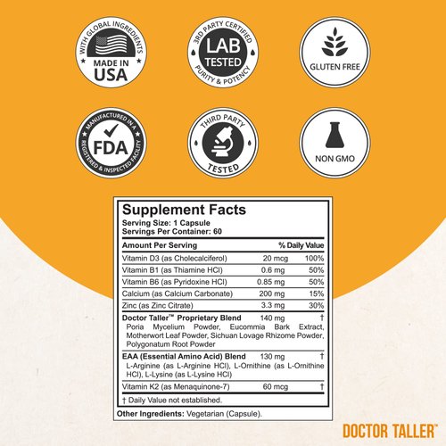 NuBest Doctor Taller - Bone Strength Supports, Enhance Immune System - Keto with Calcium, Vitamin D3, Vitamin K2, Amino Acids & Herbs for Children (8+) - 60 Vegan Capsules | 1 Month Supply