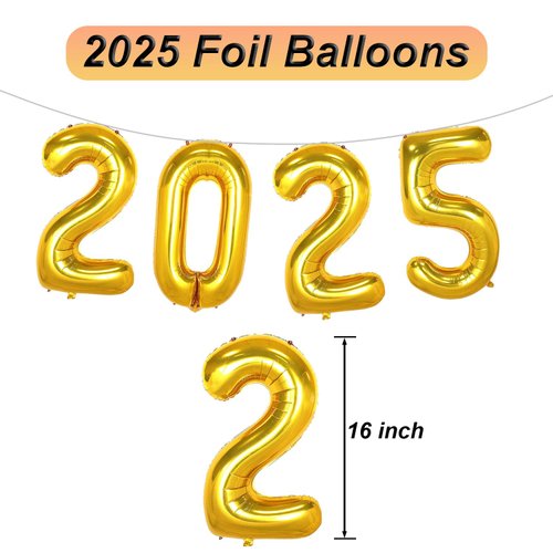 2025 Balloons, New Years Balloons, 16 Inch Gold 2025 Number Balloons for New Years Decorations 2025, New Years Eve Party Supplies 2025, Christmas, Birthday, Graduations