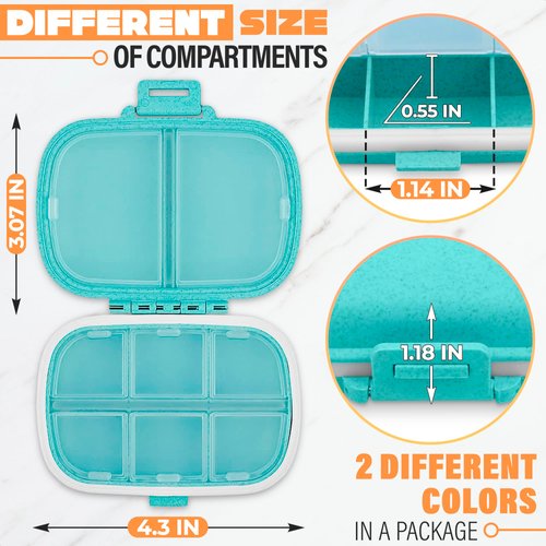 Travel Pill Organizer - 2 Pack 8 Compartments Daily Pill Box to Hold Vitamins Medicine Holder Medication Organizer Pill Container Box - Small Pill Container for Pocket Purse