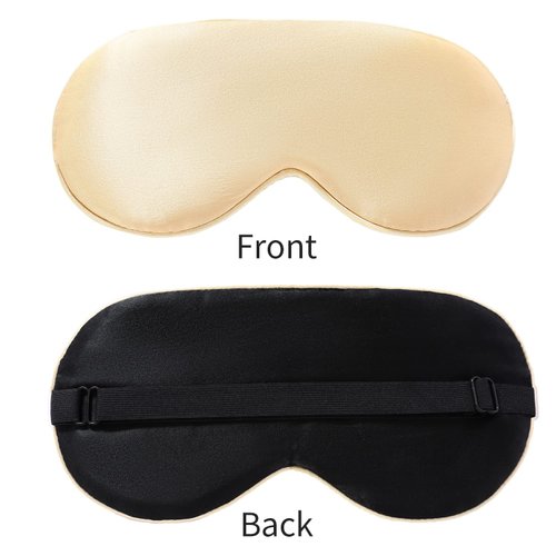 2-Pack 100% Real Natural Silk Eye Mask, Silk Sleeping Mask, Shade Puffy Eye Gift with Adjustable Straps, Sleep Eye Mask, SHJINJU Eye Mask Shade (Black and Champagne)