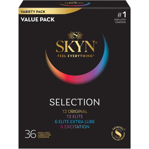 SKYN Selection Non-Latex Condoms - Contains SKYN Elite, Original, Excitation, Extra Lube, Condoms, 36 Count