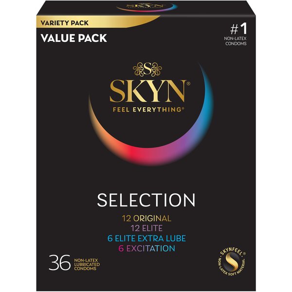 SKYN Selection Non-Latex Condoms - Contains SKYN Elite, Original, Excitation, Extra Lube, Condoms, 36 Count