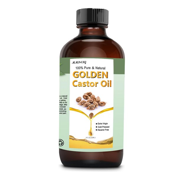 MMPANG 100% Pure Cold Pressed Natural Castor Oil In Glass Bottle Hexane Free for Stimulate Growth Hair, Moisturize Body Skin 250 ML/8.45 OZ