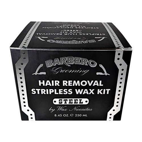 Barbero Grooming Microwavable Hair Removal Stripless Wax Kit Steel 8.45 Ounces by Wax Necessities Waxness