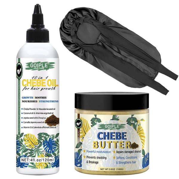 Natural Chebe Hair Oil for Hair Growth Chebe Oil Moisturizer for Scalp, African Chebe Powder for Hair Growth Stronger, Thicker, Longer Hair, 10 in 1 Chebe Hair Growth Oil Braid Bonnet for Sleeping
